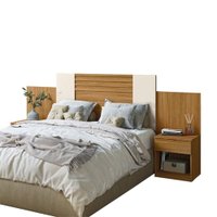 Cabeceira Para Cama Box Casal Queen 1,40m/1,60m Com Mesa De Cabeceira Freijó/Off White/Cinza Flex Araguaia Moval