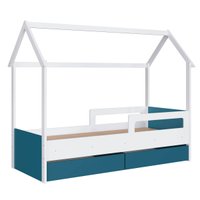 Cama Infantil Montessoriana com Gavetas Branco com Azul