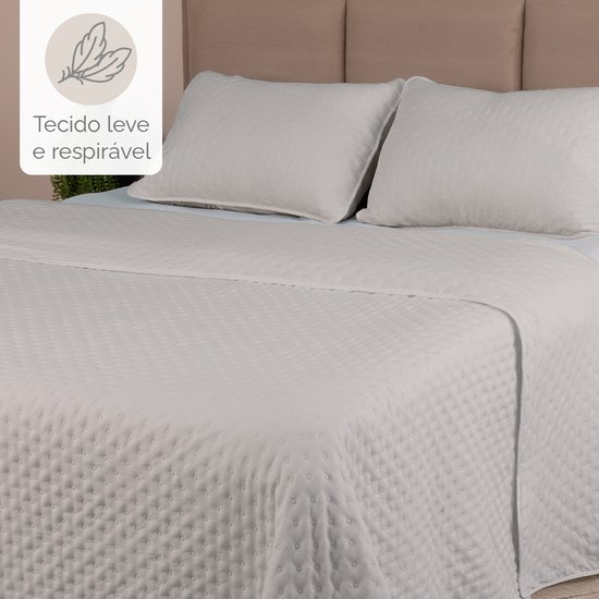 Colcha Cobre Leito Casal kit 3 peças Dupla Face Micro Percal Macio Ultrassônico - BF Colchões Cinza