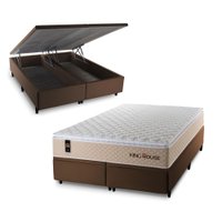Conjunto Box Baú Alford Bege 158x198x73 c/ Molas Ensacadas Branco/Marrom