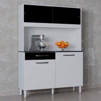 Cozinha Compacta Grazi 120 Cm 4 Portas 1 Gaveta Branco/Preto - Poquema