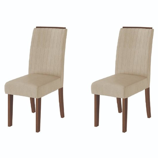 Conjunto Com 2 Cadeiras Estofada Sala de Jantar Grécia Cedro / Bege Dobuê