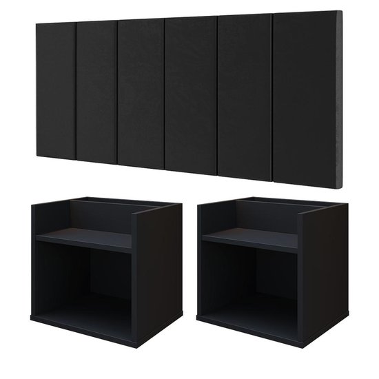 Kit 2 Mesinhas Suspensas Madri Nicho Divisória Porta Celular Preto Cabeceira Cama Box Queen Size Julia 1.60 Preto Suede