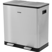 Lixeira Dupla Retangular 30L Pedal Aço Inox Vonder Multiuso com Alças Laterais Cinza