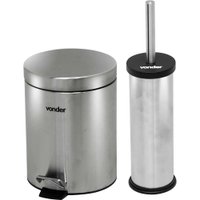 Lixeira redonda 5 litros inox cinza com escova sanitária VONDER