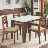 Conjunto Sala de Jantar Mesa Miami 1,20m 4 Cadeiras Dakar Cedro / Off White / Bege Dobuê