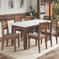 Conjunto Sala de Jantar Mesa Miami 1,60m 6 Cadeiras Dakar Cedro / Off White / Mascavo Dobuê