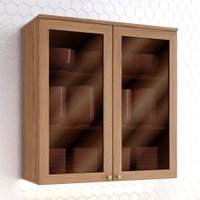 Armário Aéreo Cozinha 80 Cm Requinte 2 Portas com Vidro Nature - Henn
