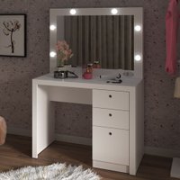 Penteadeira Camarim 3 Gavetas Beauty com Espelho e Bocais para Lâmpada Branco - Panorama Móveis