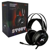 Headset Gamer Ktrok Stout, P2 + USB + Adaptador P3, RGB, Drivers 50mm,  Preto