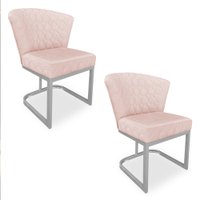 Kit 02 Poltronas Vitória Veludo Rosa Bebê Matelassê Base Metálica Industrial Prata - Pallazio