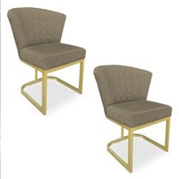 Kit 02 Poltronas Vitória Veludo Capuccino Matelassê Base Metálica Industrial Dourado - Pallazio