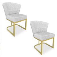 Kit 02 Poltronas Vitória Veludo Cinza Matelassê Base Metálica Industrial Dourado - Pallazio