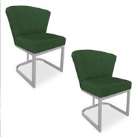 Kit 02 Poltronas Vitória Veludo Verde Matelassê Base Metálica Industrial Prata - Pallazio