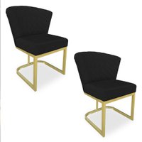 Kit 02 Poltronas Vitória Veludo Preto Matelassê Base Metálica Industrial Dourado - Pallazio