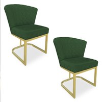 Kit 02 Poltronas Vitória Veludo Verde Matelassê Base Metálica Industrial Dourado - Pallazio