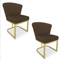 Kit 02 Poltronas Vitória Veludo Marrom Matelassê Base Metálica Industrial Dourado - Pallazio