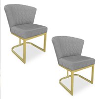 Kit 02 Poltronas Vitória Veludo Grafite Matelassê Base Metálica Industrial Dourado - Pallazio