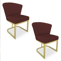 Kit 02 Poltronas Vitória Veludo Marsala Matelassê Base Metálica Industrial Dourado - Pallazio