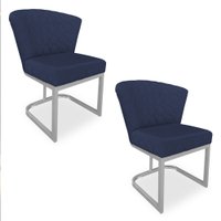 Kit 02 Poltronas Vitória Veludo Azul Marinho Matelassê Base Metálica Industrial Prata - Pallazio