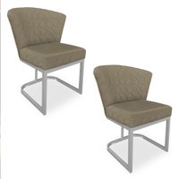 Kit 02 Poltronas Vitória Veludo Capuccino Matelassê Base Metálica Industrial Prata - Pallazio