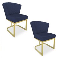 Kit 02 Poltronas Vitória Veludo Azul Marinho Matelassê Base Metálica Industrial Dourado - Pallazio