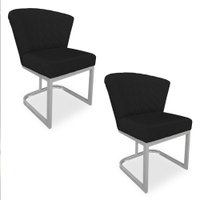 Kit 02 Poltronas Vitória Veludo Preto Matelassê Base Metálica Industrial Prata - Pallazio