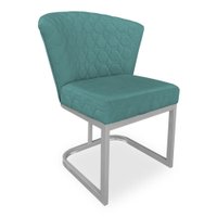 Poltrona Vitória Veludo Azul Turquesa Matelassê Base Metálica Industrial Prata - Pallazio