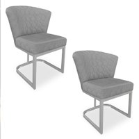 Kit 02 Poltronas Vitória Veludo Grafite Matelassê Base Metálica Industrial Prata - Pallazio