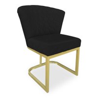 Poltrona Vitória Veludo Preto Matelassê Base Metálica Industrial Dourado - Pallazio