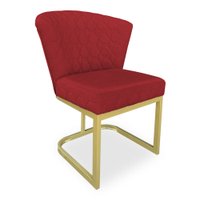Poltrona Vitória Veludo Vermelho Matelassê Base Metálica Industrial Dourado - Pallazio