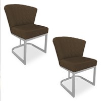 Kit 02 Poltronas Vitória Veludo Marrom Matelassê Base Metálica Industrial Prata - Pallazio