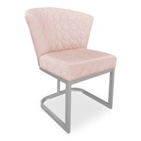 Poltrona Vitória Veludo Rosa Bebê Matelassê Base Metálica Industrial Prata - Pallazio