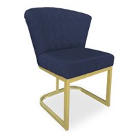 Poltrona Vitória Veludo Azul Marinho Matelassê Base Metálica Industrial Dourado - Pallazio