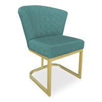 Poltrona Vitória Veludo Azul Turquesa Matelassê Base Metálica Industrial Dourado - Pallazio