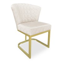 Poltrona Vitória Veludo Bege Matelassê Base Metálica Industrial Dourado - Pallazio