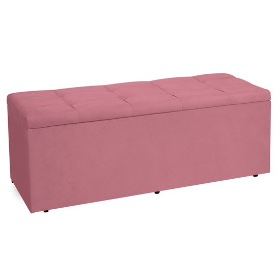 Calçadeira Recamier Baú Casal 1,40m Roma Suede Rosa - Pallazio