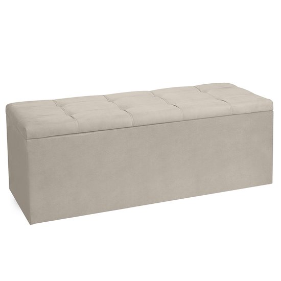 Calçadeira Recamier Baú Casal 1,40m Roma Suede Bege - Pallazio