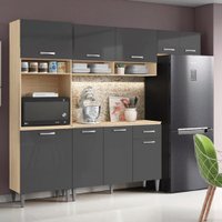 Armário de Cozinha Completa 9 Portas 4 Nichos Aurora Avena/Grafite Aramóveis