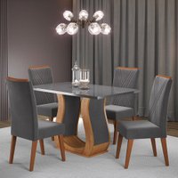 Mesa de Jantar 4 Lugares Universe com Vidro Mel/Grafite - Viero Móveis