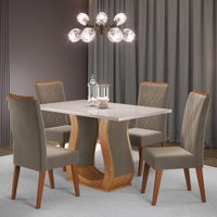 Mesa de Jantar 4 Lugares Universe com Vidro Mel/Perola/Off White - Viero Móveis
