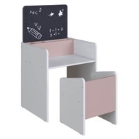 Mesinha Infantil Com Lousa E Cadeira Le Petit Branco Com Rosa