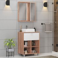 Armário de Banheiro Tivoli 2 Portas 1 Prateleira com Espelho Nogal/Branco - Móveis Bosi