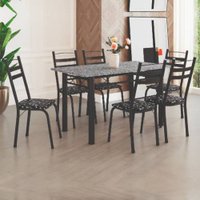 Conjunto De Mesa Itália Com 6 Cadeiras 1,40m Preto / Floral Granito Artefamol