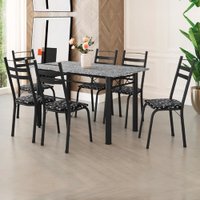 Conjunto De Mesa Itália Com 6 Cadeiras 1,40m Preto / Floral Granito Artefamol
