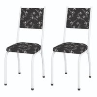 Conjunto Com 2 Cadeiras Tubular Diana Branco Assento Floral Artefamol