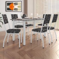 Conjunto Sala De Jantar Mesa Tampo Granito 1,40m Com 6 Cadeiras Diana Branco / Floral Artefamol