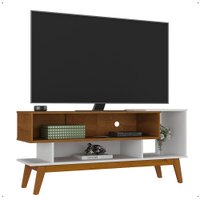Rack Show 1.36 Tv 32 39 40 Polegadas Pés Madeira Maciça Nicho Decoração Sala Estar Branco Acetinado/Cinamomo - RPM