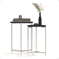 Kit 2 Mesas Laterais Sofá Industrial Redonda Mesinhas Canto Prisma Tampo MDF Apoio Objeto Pés Ferro Sala Preto - RPM