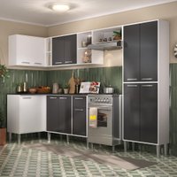 Cozinha Completa C/ Armário e Balcão Xangai Zouk Multimóveis Preto/Branco
